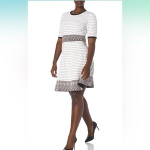 Shoshanna  Mesa  Navy Ivory Blush Metallic  Ribbed  Striped  Dress (6)